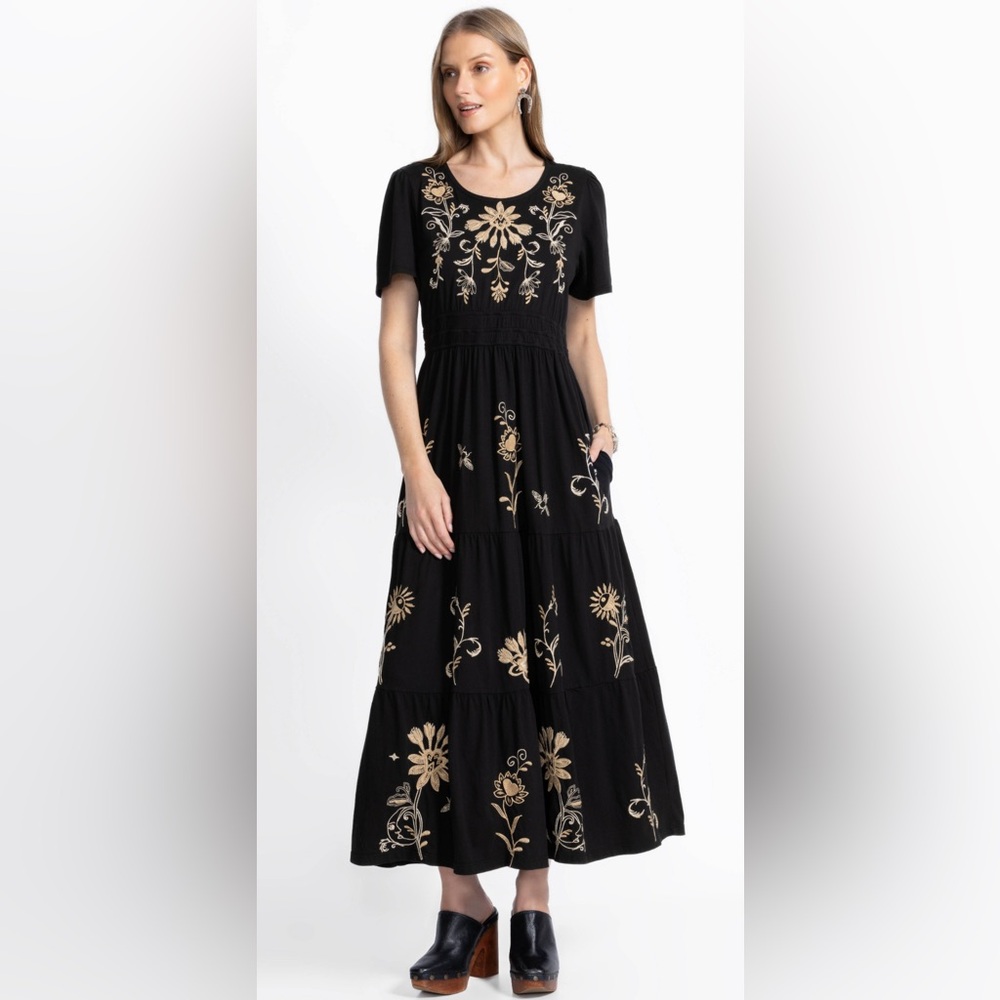 Johnny Was Smock Waist Tiered Maxi Dress